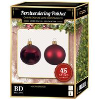 Bellatio Kerstbal En Ster Piek Set 45x Donkerrood - Voor 120 Cm Boom - Kerstboomversiering Donkerrood