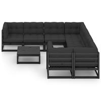 vidaXL 9-delige Loungeset met kussens massief grenenhout zwart