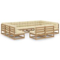 vidaXL 11-delige Loungeset met kussens massief grenenhout honingbruin