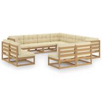 vidaXL 11-delige Loungeset met kussens massief grenenhout honingbruin