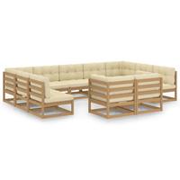 vidaXL 11-delige Loungeset met kussens massief grenenhout honingbruin