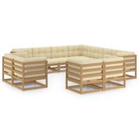 vidaXL 11-delige Loungeset met kussens massief grenenhout honingbruin