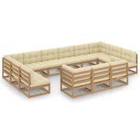 vidaXL 13-delige Loungeset met kussens massief grenenhout honingbruin