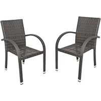 HARMS 2x Stappelstuhl ALU Rattan-Optik Garten Möbel Veranda Terrasse Balkon dunkelgrau