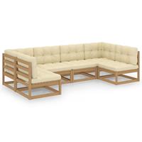 vidaXL 6-delige Loungeset met kussens massief grenenhout honingbruin