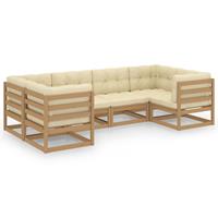 vidaXL 6-delige Loungeset met kussens massief grenenhout honingbruin