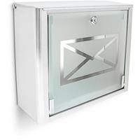 RELAXDAYS Briefkasten mit Motiv-Glastür, Postkasten Edelstahl, Abschließbar, HBT: ca. 30,5 x 35,5 x 14 cm, silber / grau