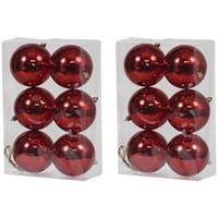 Bellatio 12x Rode Kunststof Kerstballen 10 Cm - Glans - Onbreekbare Plastic Kerstballen - Kerstboomversiering Rood