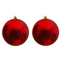 Decoris 2x Grote Kerst Rode Kunststof Kerstballen Van 25 Cm - Glans - Kerstversiering Rood