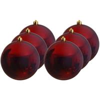 6x Grote Donker Rode Kunststof Kerstballen Van 14 Cm - Glans - Donker Rode Kerstboom Versiering