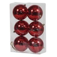 Bellatio 6x Rode Kunststof Kerstballen 10 Cm - Glans - Onbreekbare Plastic Kerstballen - Kerstboomversiering Rood