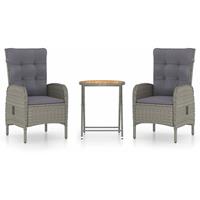 VIDAXL 3-tlg. Bistro-Set Poly Rattan und Akazienholz Grau