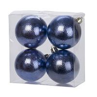 Cosy and Trendy 4x Donkerblauwe Cirkel Motief Kerstballen 8 Cm Kunststof - Kerstbal