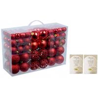 Bellatio Pakket Met 100x Rode Kerstballen Kunststof Inclusief Kerstbalhaakjes - Kerstbal