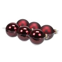 Bellatio 6x Stuks Glazen Kerstballen Donkerrood 8 Cm Mat/glans - Kerstbal