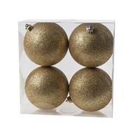 Cosy and Trendy 12x Gouden Kunststof Kerstballen 10 Cm - Glitter - Onbreekbare Plastic Kerstballen - Kerstboomversiering Goud