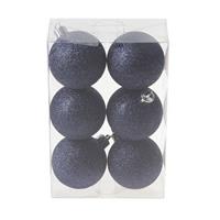 Cosy and Trendy 12x Donkerblauwe Glitter Kerstballen 6 Cm Kunststof - Kerstbal