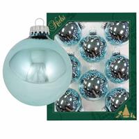Bellatio 24x Starlight Blauwe Glazen Kerstballen Glans 7 Cm Kerstboomversiering - Kerstbal