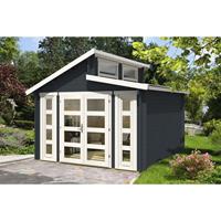 Alpholz Doppel-Pultdach Gartenhaus Modell Vinea-40 Gartenhaus aus Holz in Braun, Holzhaus mit 40 mm Wandstärke FSC zertifiziert, Blockbohlenhaus mit
