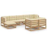 vidaXL 9-delige Loungeset met kussens massief grenenhout honingbruin