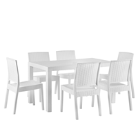 beliani Gartenmöbel 6er Set Weiß aus Kunststoff Rattanoptik Tisch 80 x 140 cm rechteckige Form Tiscch 6 Stühle Balkon Terrasse Gartenzubehör Outdoor - Weiß