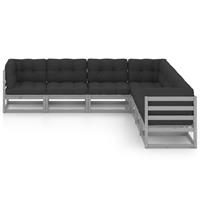 vidaXL 7-delige Loungeset met kussens massief grenenhout grijs