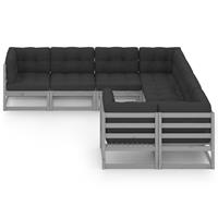 vidaXL 8-delige Loungeset met kussens massief grenenhout grijs