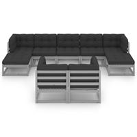 vidaXL 9-delige Loungeset met kussens massief grenenhout grijs