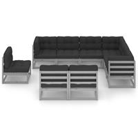 vidaXL 9-delige Loungeset met kussens massief grenenhout grijs