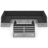 vidaXL 9-delige Loungeset met kussens massief grenenhout grijs