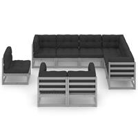 vidaXL 9-delige Loungeset met kussens massief grenenhout grijs