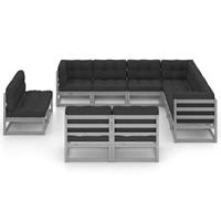 vidaXL 11-delige Loungeset met kussens massief grenenhout grijs