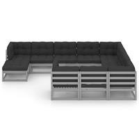 vidaXL 11-delige Loungeset met kussens massief grenenhout grijs