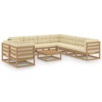 vidaXL 10-delige Loungeset met kussens massief grenenhout honingbruin