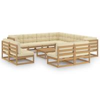 vidaXL 12-delige Loungeset met kussens massief grenenhout honingbruin