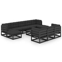 vidaXL 11-delige Loungeset met kussens massief grenenhout zwart