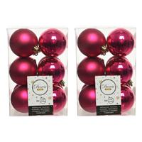 Decoris 24x Bessen Roze Kerstballen 6 Cm Kunststof Mat/glans - Kerstbal