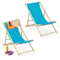 Relaxdays - Liegestuhl Holz 2er Set, klappbar, 3 Stufen, Klappliege Balkon, Garten, Strand, bis 120 kg belastbar, hellblau