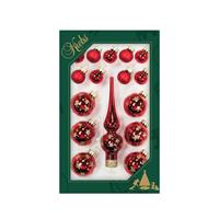 Bellatio Luxe Rode Glazen Kerstballen En Piek Set Voor Mini Kerstboom 16-dlg - Kerstversiering/kerstboomversiering Rood