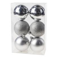 Cosy and Trendy 6x Zilveren Kerstballen 8 Cm Kunststof Mat/glans/glitter - Kerstbal