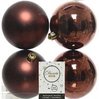 Decoris 4x Mahonie Bruine Kerstballen 10 Cm Kunststof Mat/glans - Kerstbal