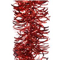 Decoris 1x Kerstslingers Golvend Kerst Rood 10 Cm Breed X 270 Cm - Guirlande Folie Lametta - Kerst Rode Kerstboom Versieringen