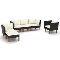 vidaXL 6-delige Loungeset poly rattan en eucalyptushout zwart