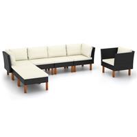 vidaXL 7-delige Loungeset poly rattan en eucalyptushout zwart