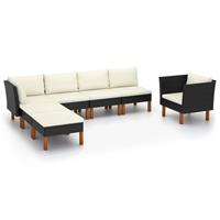 vidaXL 7-delige Loungeset poly rattan en eucalyptushout zwart