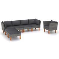 vidaXL 7-delige Loungeset poly rattan en eucalyptushout grijs