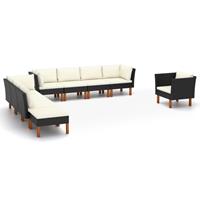 vidaXL 9-delige Loungeset poly rattan en eucalyptushout zwart