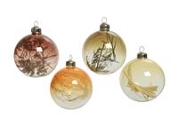 Kerstbal glas a4 wool white/orange/brown/green dried flowers Decoris