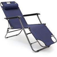 Relaxdays - 1 x Liegestuhl klappbar, Gartenliege 3-fach verstellbar, Mit Nackenkissen und Armlehne, Polyesterbezug, Bis 100 kg, blau