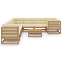 vidaXL 10-delige Loungeset met kussens massief grenenhout honingbruin